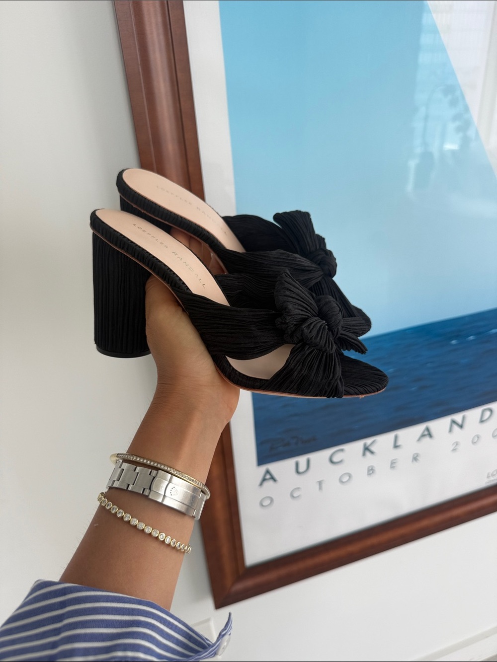 Loeffler Randall Black Knot-Detail Women's Block Heel Mules
